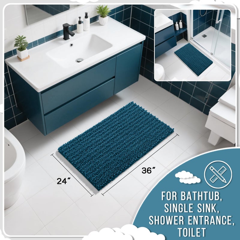 Yimobra Large Bathroom Rugs Non Slip Washable 36x24 Inch - Ultra Soft Absorbent Chenille Bath Mat, Quick Dry Shaggy Floor Carpet for Tub Shower, Peacock Blue Home Decor Accessories - Image 2